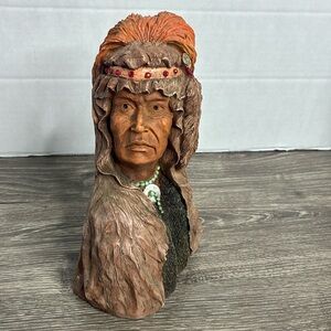 Indian Chief Native American Sculpture Detailed Solid Heavy